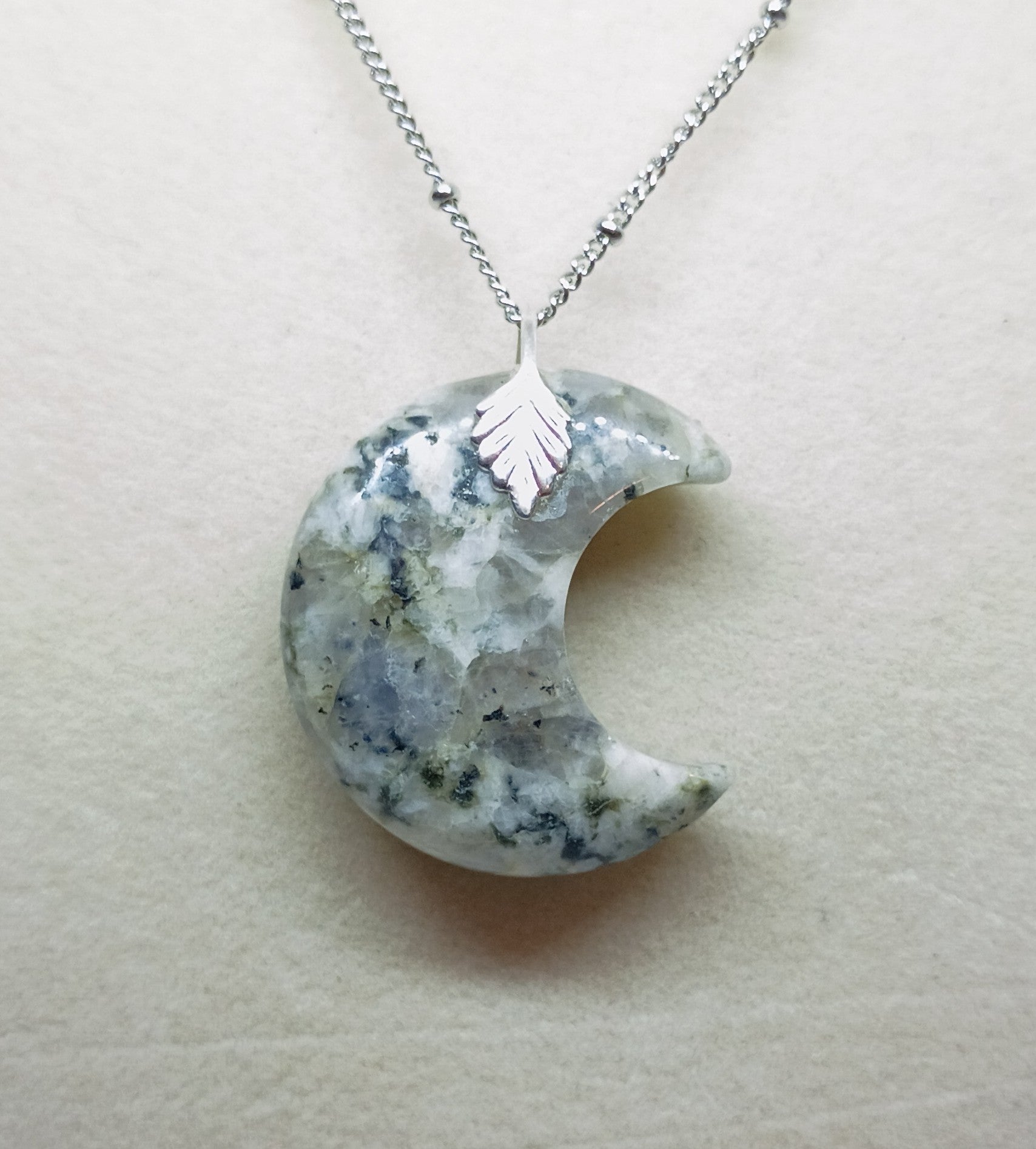 Gray Crescent Moon Agate Necklace