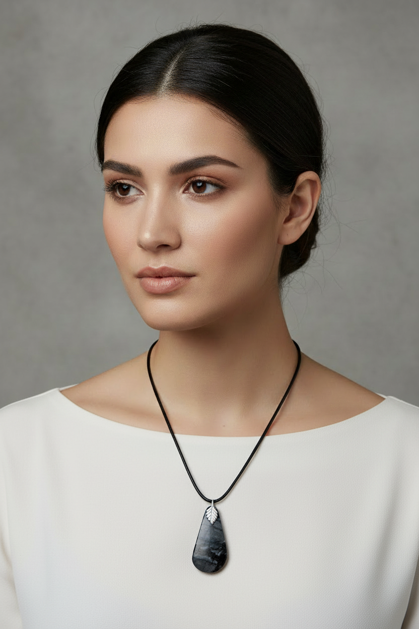 Black Teardrop Pendant Model Photography - Light Background