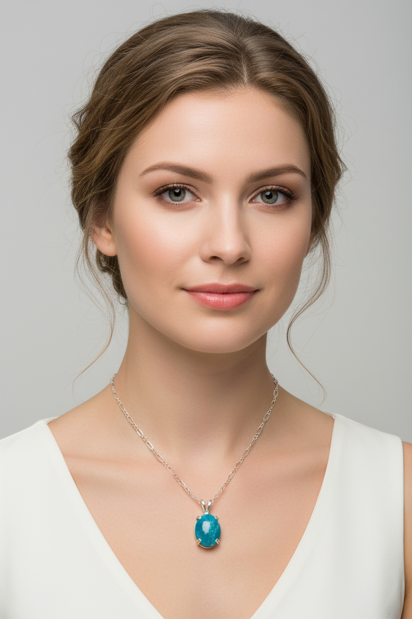 Blue green Beauty pendant on model