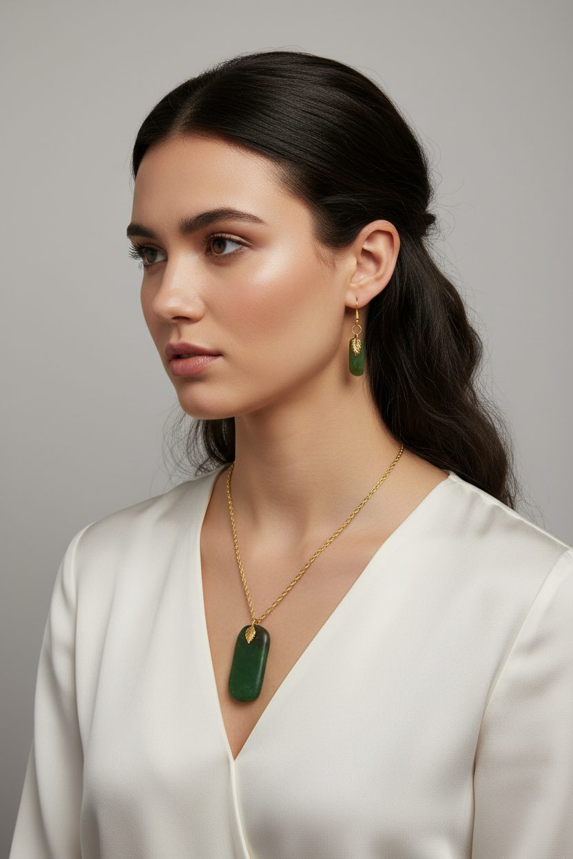 Evergreen Nephrite Jade Trio on model