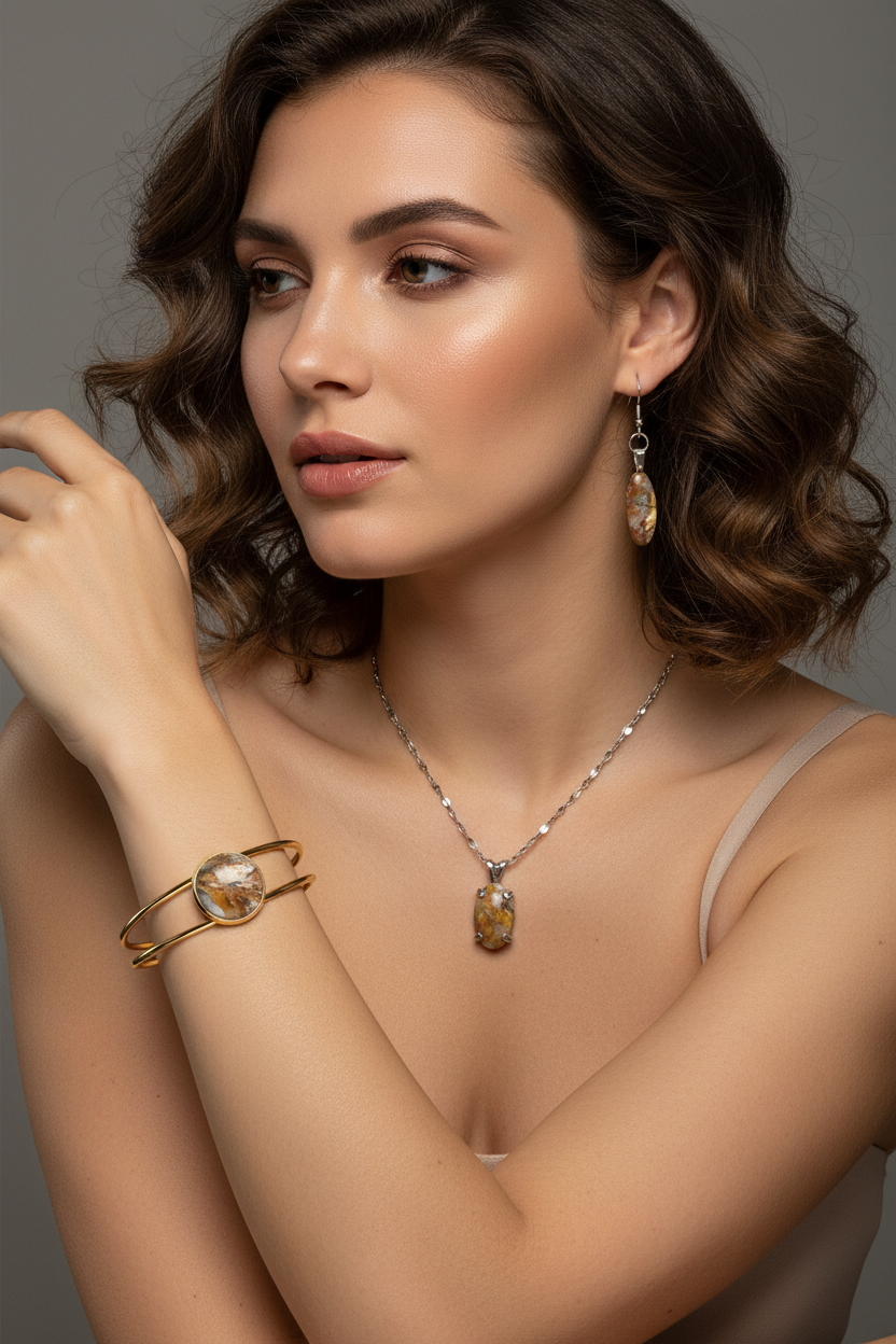Gold & Gray Stone Set on model