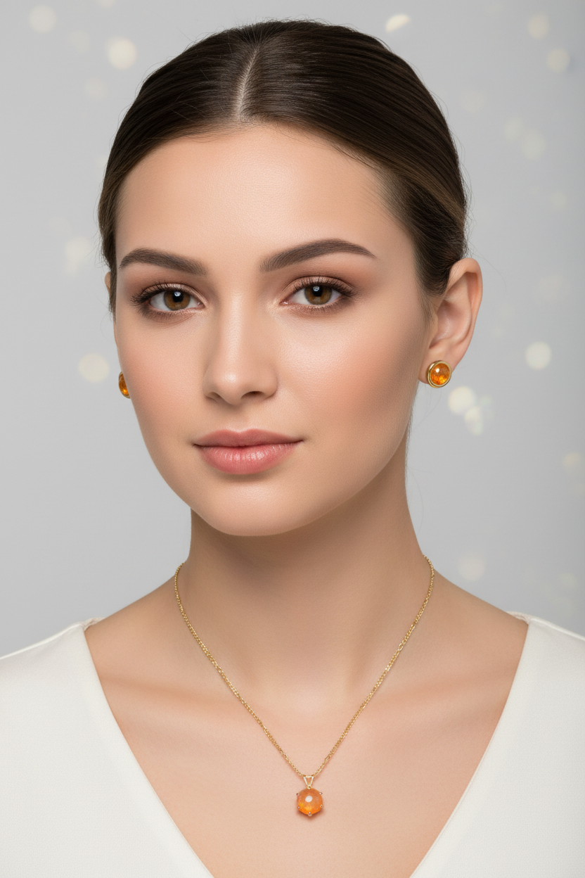 Mexican Fire Opal Set on model - delicate sizing