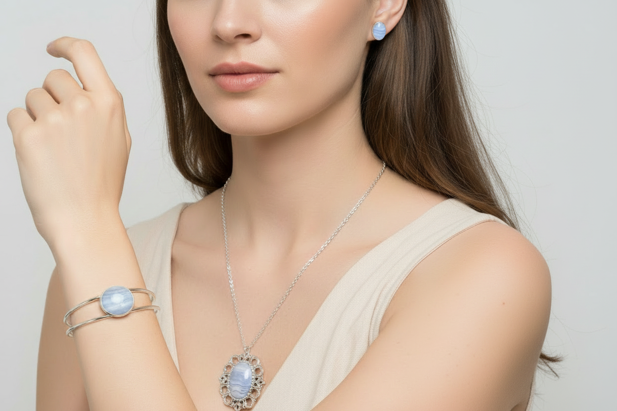 Model Wearing Oval Stud Earrings