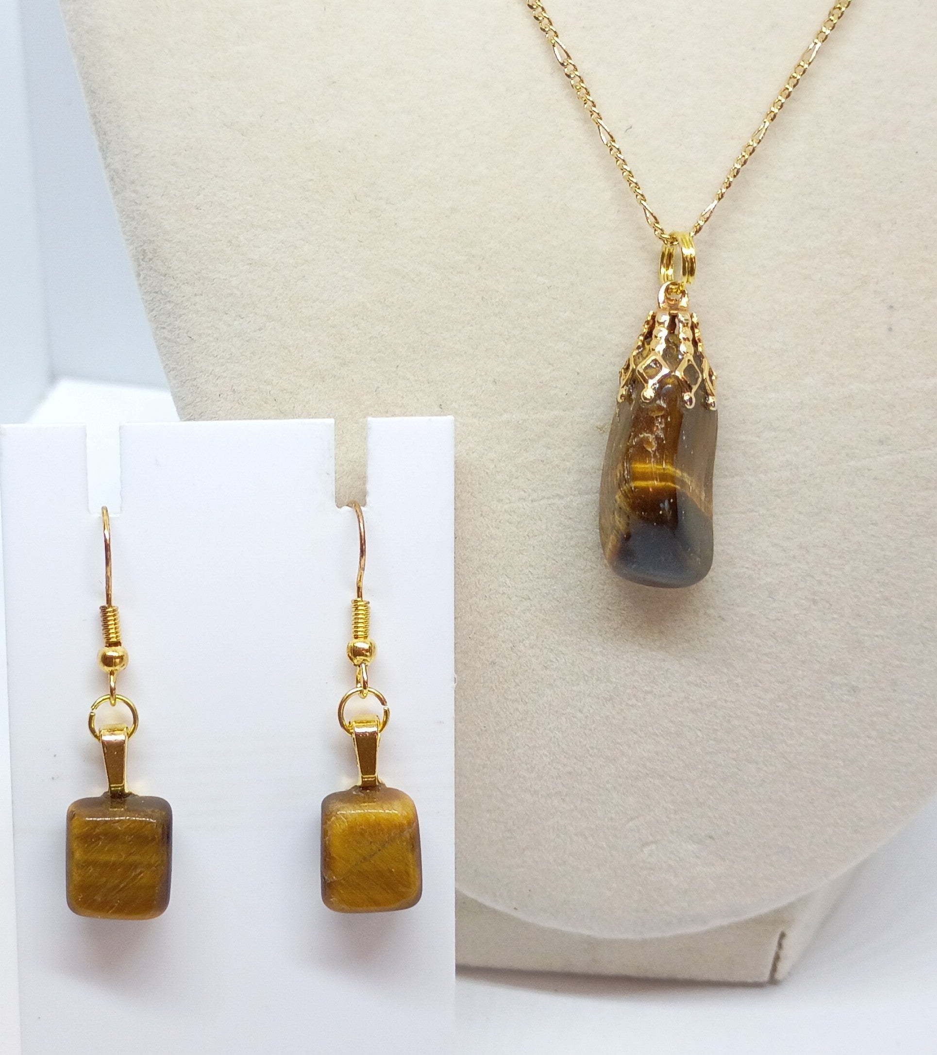Tiger's Eye Drop Pendant & earrings