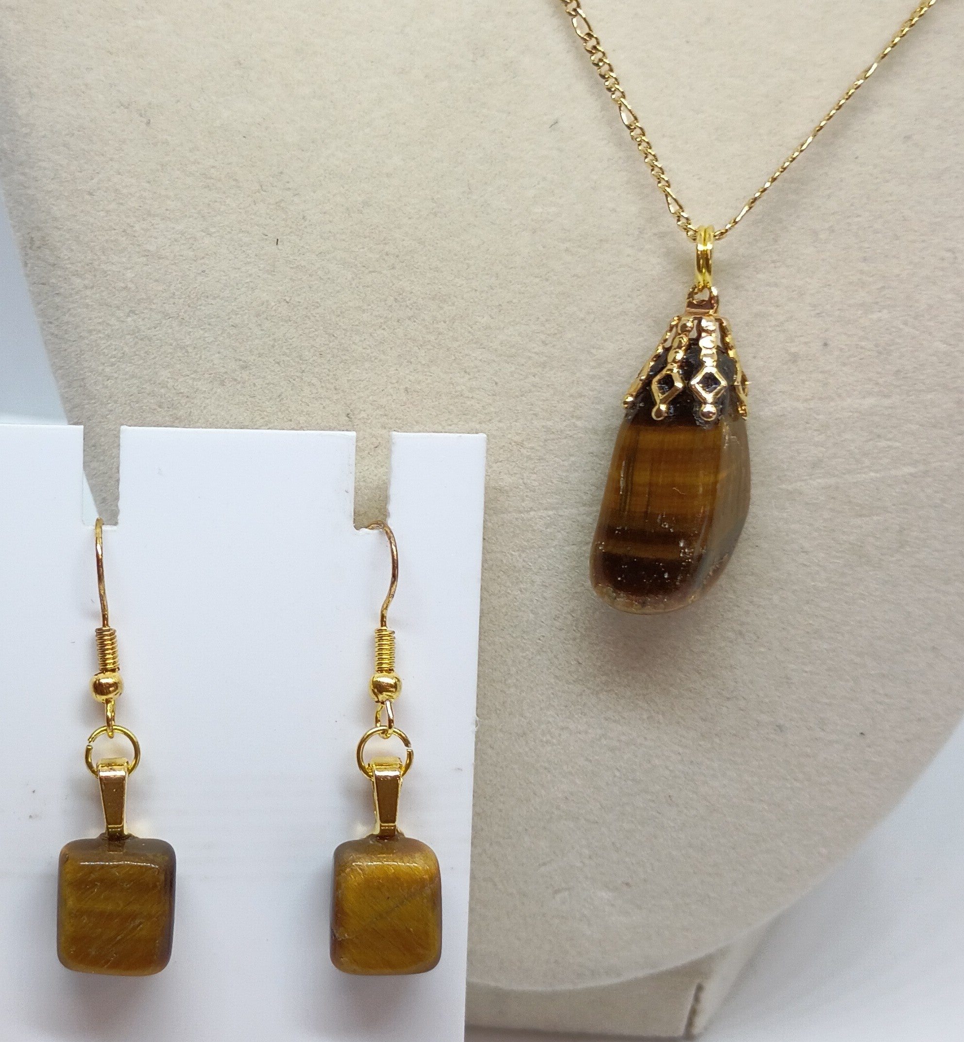 Tiger's Eye Drop Pendant & earrings