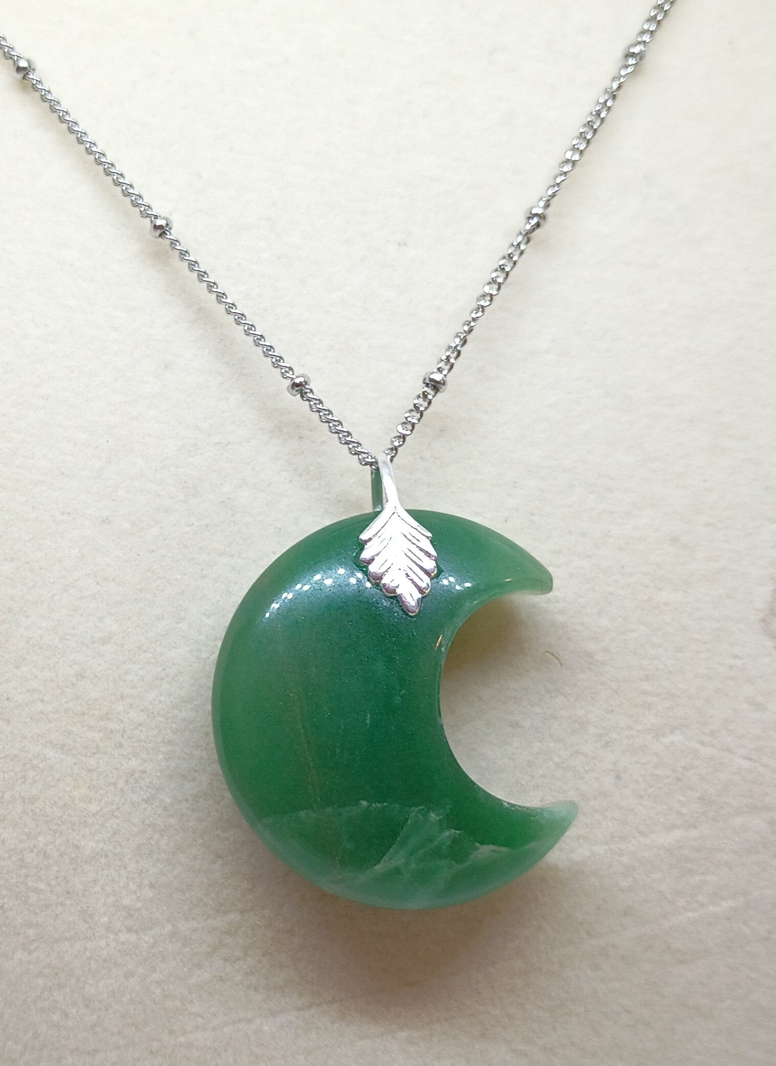 Dark Green Crescent Moon Pendant