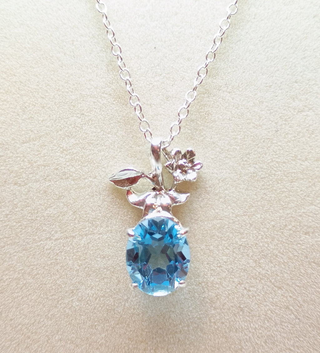 Blue Topaz Flower Pendant